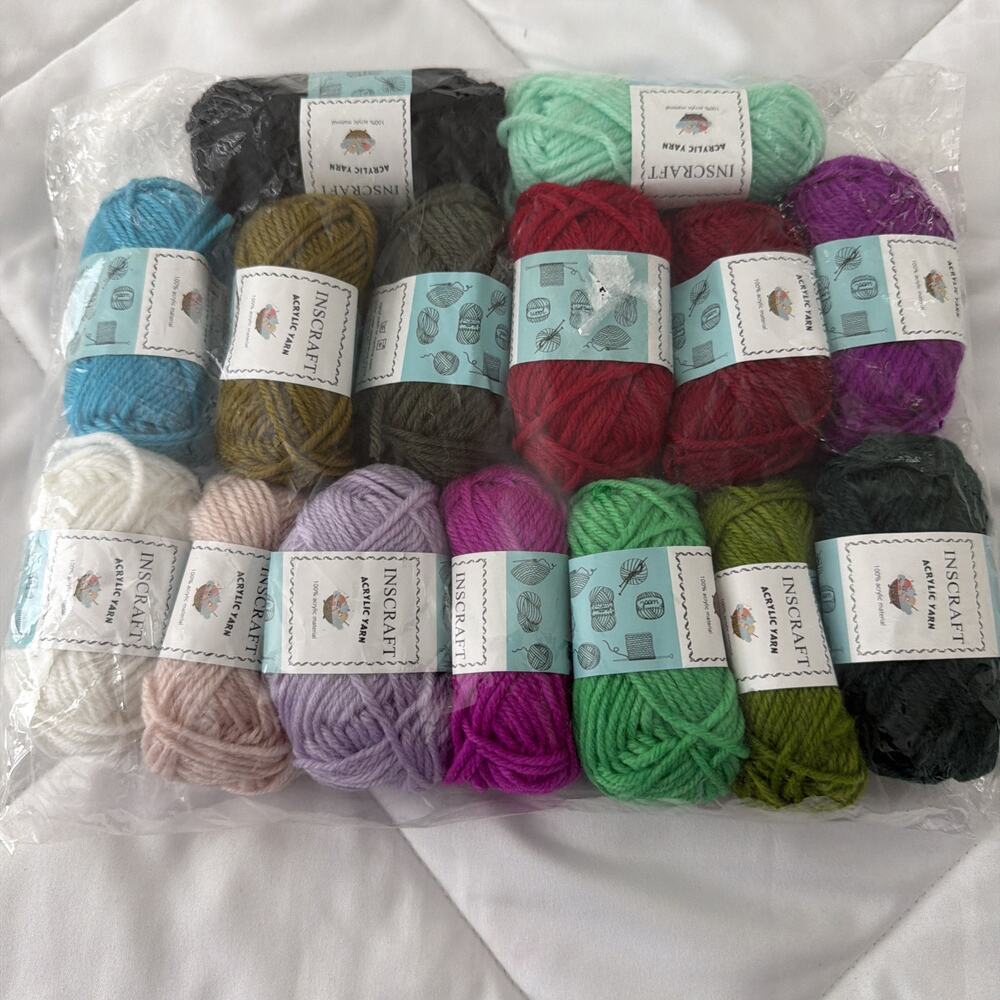INSCRAFT Acrylic Yarn - Lot of 15- Small Skeins - Various Colors